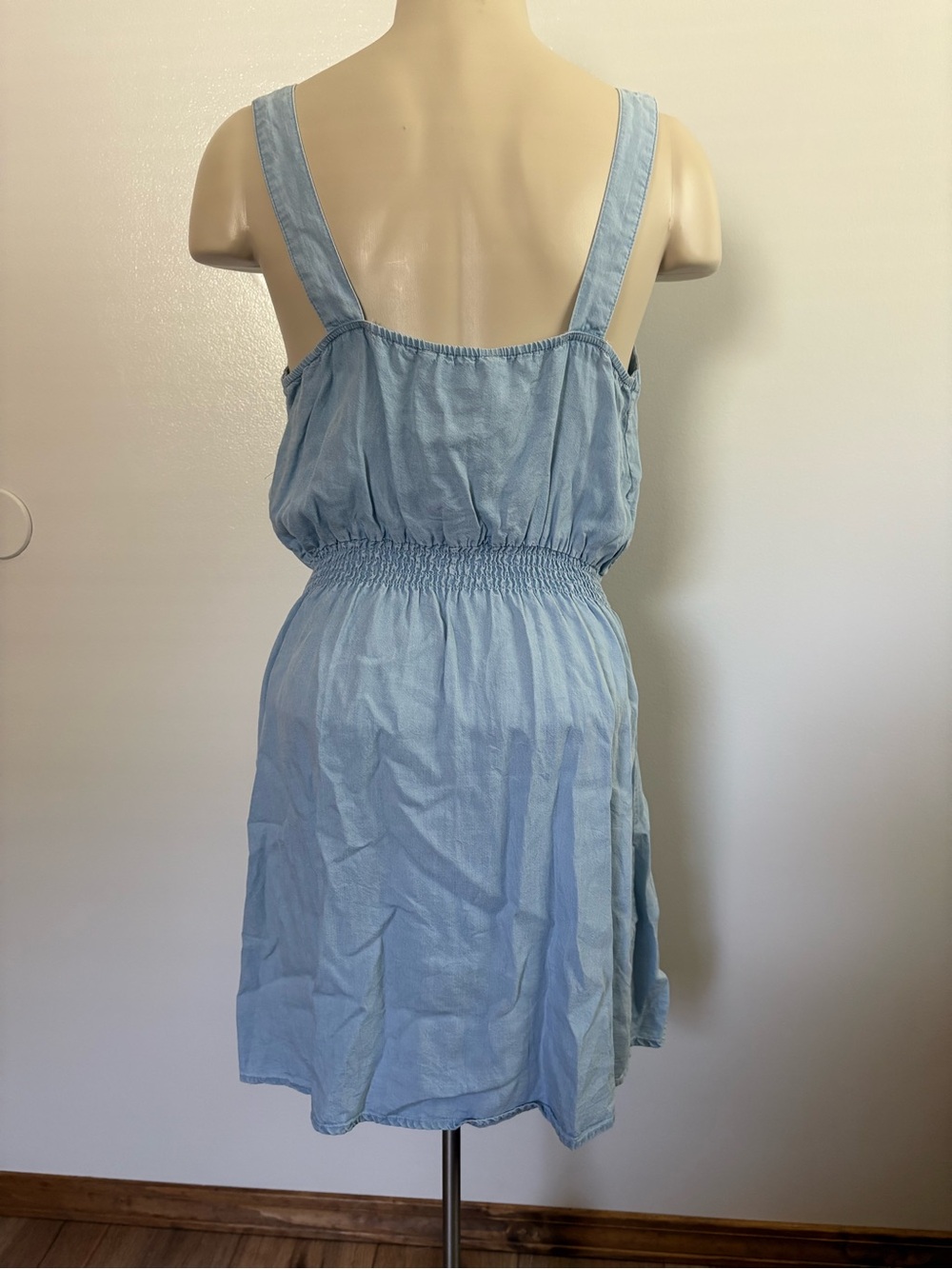 Love Tree Small Light Wash Denim Sundress Button-Down Front Wide Straps - Picture 5 of 10